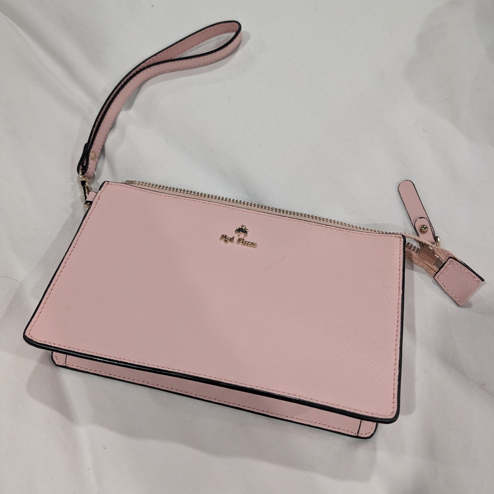Red Fleece Light Pink Wristlet Clutch